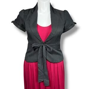 Y2K Stooshy Womens Blazer Suit Jacket Short Sleeve Tie Closure Polka Dot XL